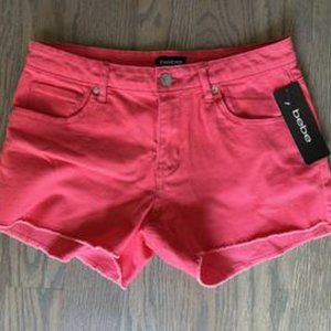 bebe pink paradise rhinestone jean shorts